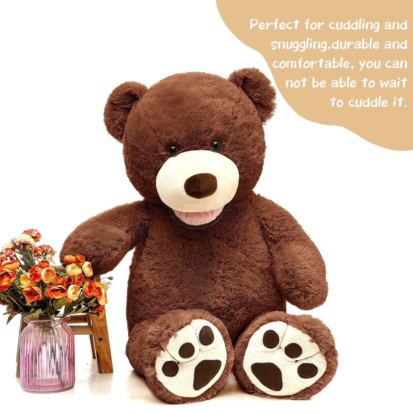 MorisMos Giant Teddy Bear, 39inch Large Stuffed Animals with Big Footprints Plush Stuffed Bears Gift for Kids, Dark Brown