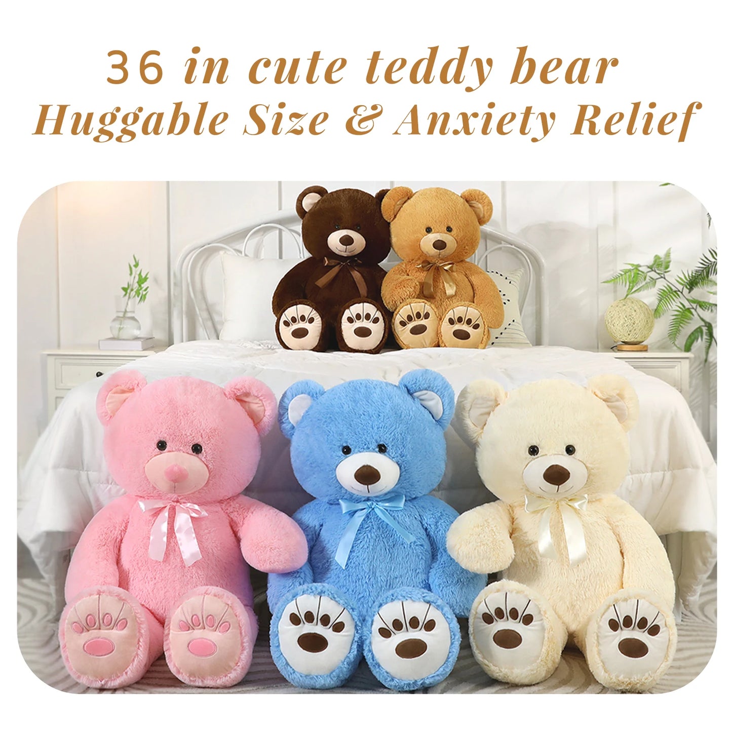 MorisMos Giant Teddy Bear Stuffed Animal, Big Teddy Bear Life Size, 36in Large Bear Cuddly Soft for Baby Shower, Boys, Girls