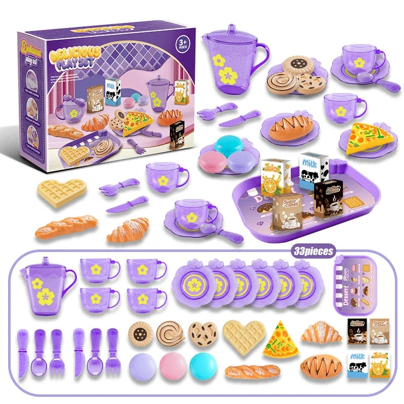 Toy Tea Set For Little Girls Tea Party Set Toys For Kids Girls Pretend Play Kitchen Food Miniature Snack Afternoon Tea Sets Toys