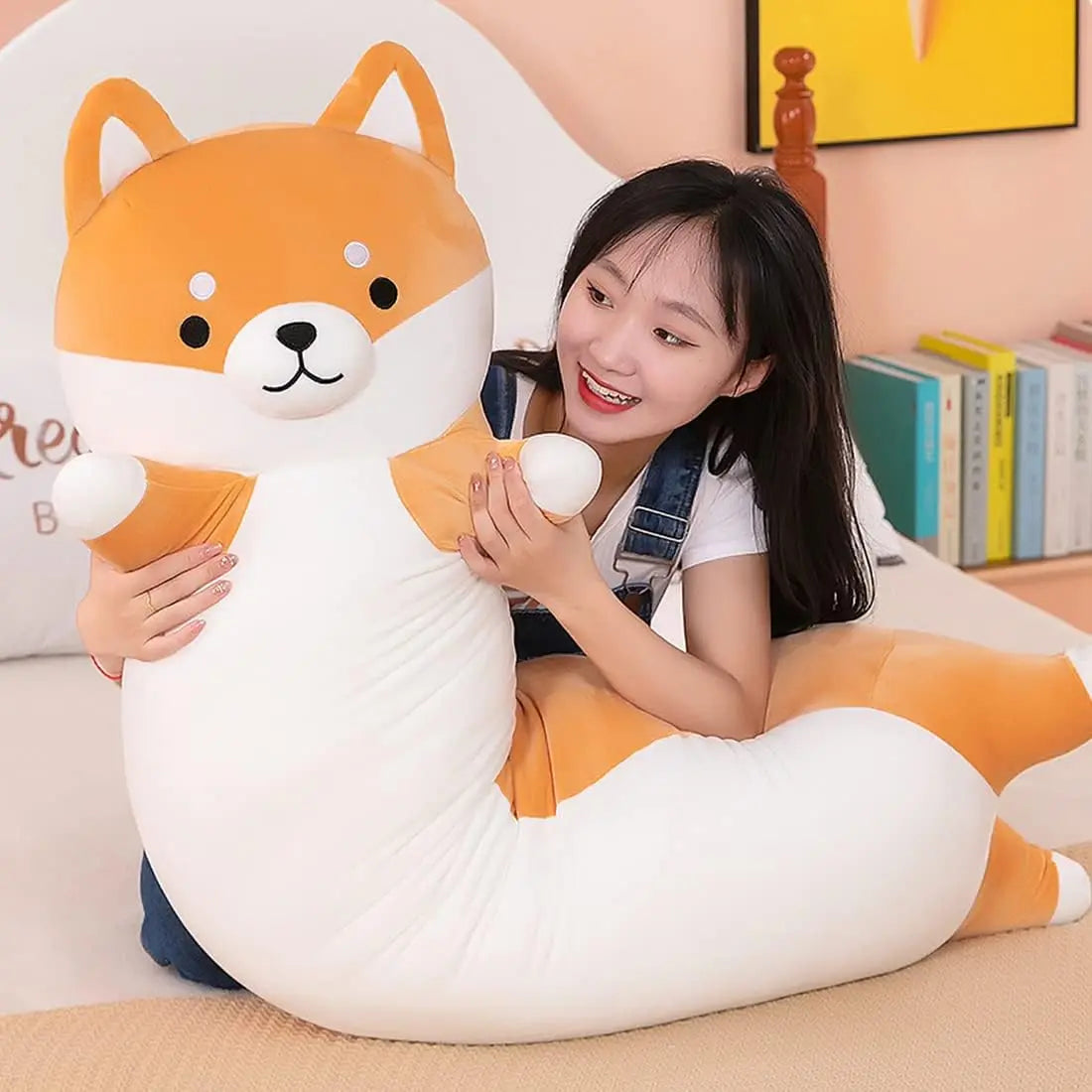 SNOWOLF Shiba Inu Dog Plush Pillow 43'' Cute Long Corgi Akita Soft Plush Toy Comfort Body Cushion Gifts for Girls Boy