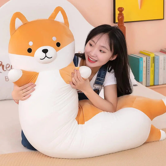 SNOWOLF Shiba Inu Dog Plush Pillow 43'' Cute Long Corgi Akita Soft Plush Toy Comfort Body Cushion Gifts for Girls Boy