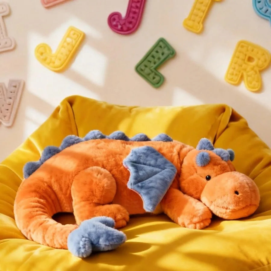 ARELUX Giant 50in 3Lb Big Orange Dragon Large Stuffed Animals Cute Plush Toy Fuzzy Jumbo Dinosaur Pillow Plushies with Wings Cu