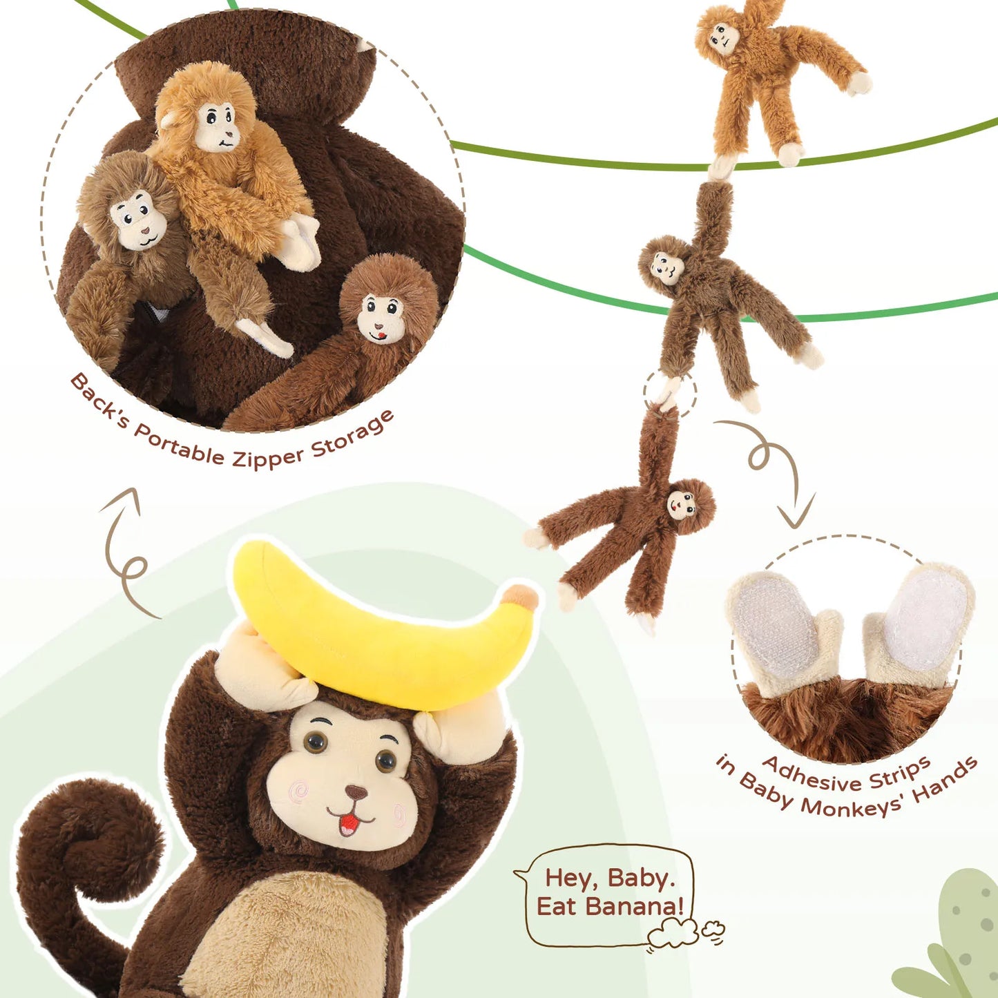 MaoGoLan Large Monkey Stuffed Animal with Banana for Kids,Huggable Mom and Baby Stuffed Monkeys for Party Favor,A Mama Ape Plush