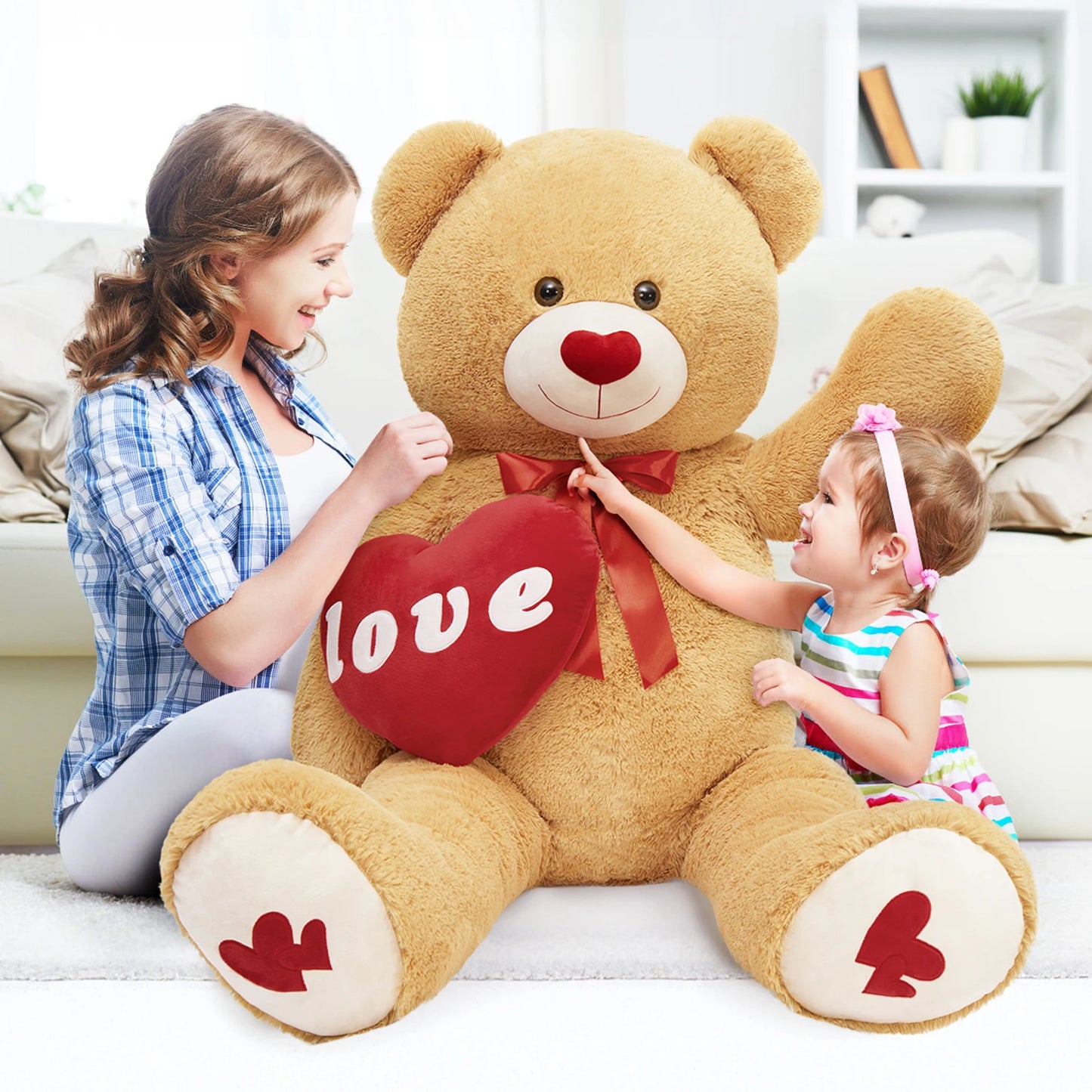 MorisMos 5 Ft Giant Teddy Bear, I Love You Huge Bear Plush for Girlfriend, Jumbo Love Heart 5 Feet Stuffed Animal Gifts for Boy