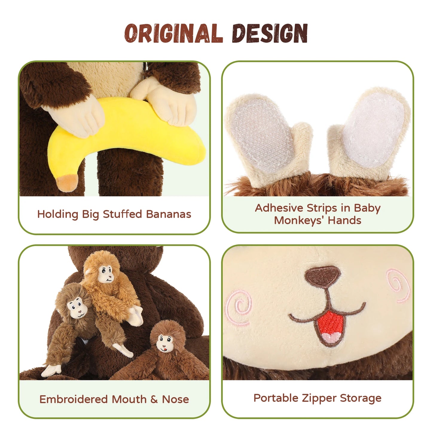 MaoGoLan Large Monkey Stuffed Animal with Banana for Kids,Huggable Mom and Baby Stuffed Monkeys for Party Favor,A Mama Ape Plush