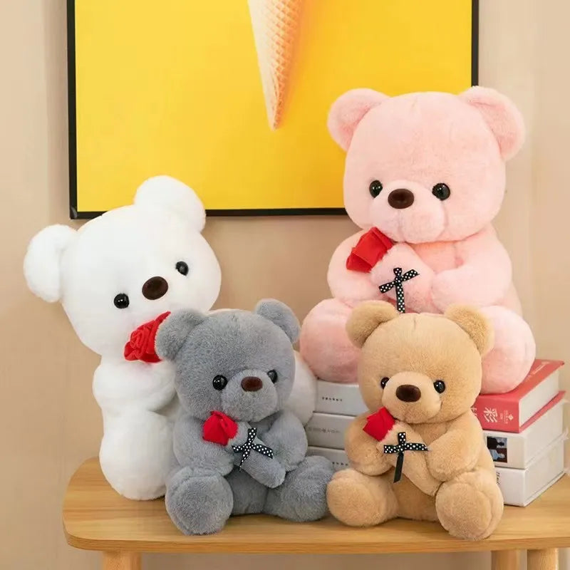 Cute Rose Bear Plush Toy Stuffed Animal Doll Romantic Gift for Girlfriend Valentines Day Birthday and Anniversary Present