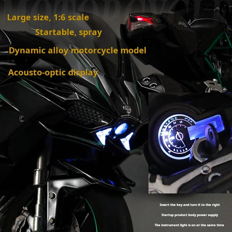 Spray 1:6 Kavvasaki Racing Ninja 500 H2R Motorcycle Simulation Sound Light   Fast And Furious Kid Gift Collection  value Display