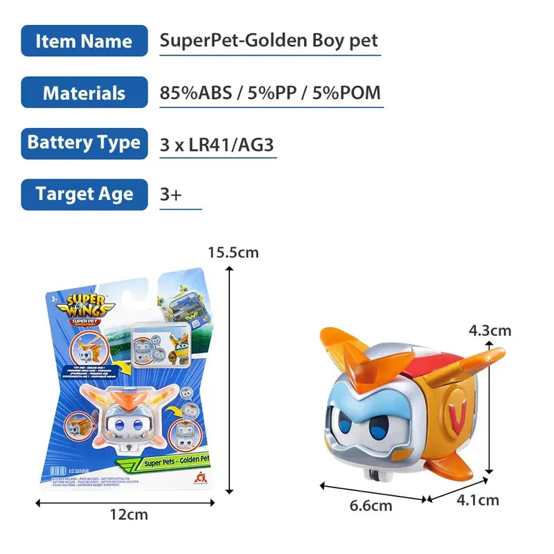 Super Wings Super Pet-Tino Pet Dinosaur With Sparkling Light Slide Face to Change Emotion Kid Stackable Toy Christmas Gift
