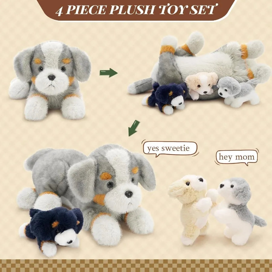 5Pcs Australian Shepherd Dog Stuffed Animals 24'' Large Mommy with 4 Puppies Plush Toy for Girl Boy Realistic Border Collie Des