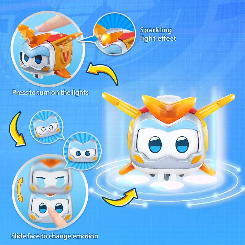 Super Wings Super Pet-Tino Pet Dinosaur With Sparkling Light Slide Face to Change Emotion Kid Stackable Toy Christmas Gift