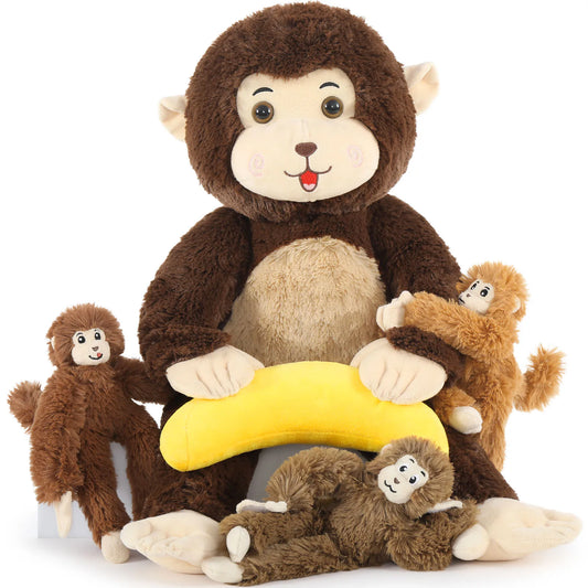 MaoGoLan Large Monkey Stuffed Animal with Banana for Kids,Huggable Mom and Baby Stuffed Monkeys for Party Favor,A Mama Ape Plush