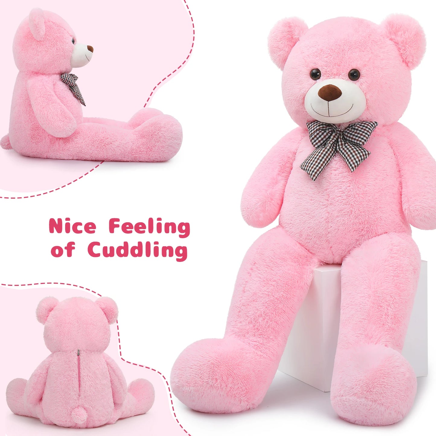MorisMos Pink Giant Teddy Bear 4 Feet, Lovely 47inch Classic Stuffed Animals Plush, Daughter Girlfriend Birthday Gift for Lover,