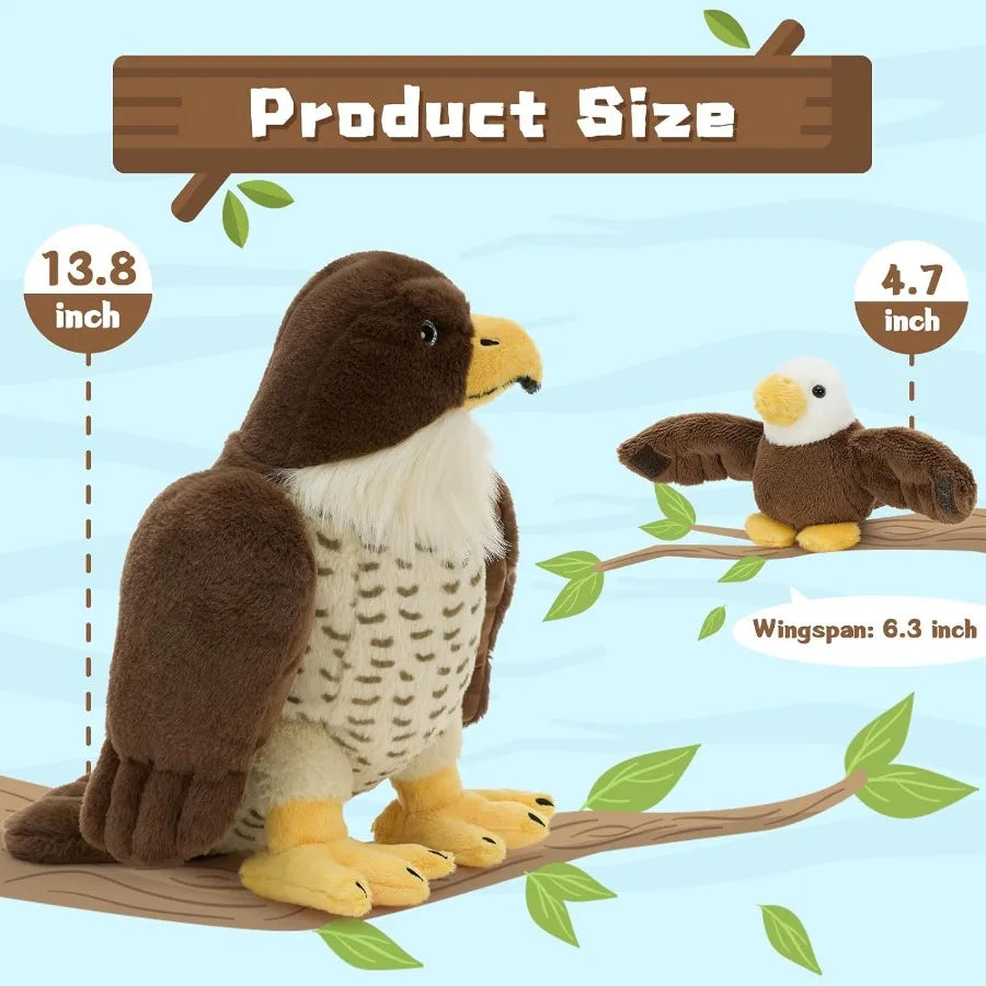 4 Pcs Peregrine Falcon Stuffed Animals Family Set - Big Parent Falcon Plush 14 - Includes 3 Detachable Baby Birds with Magic-Ta