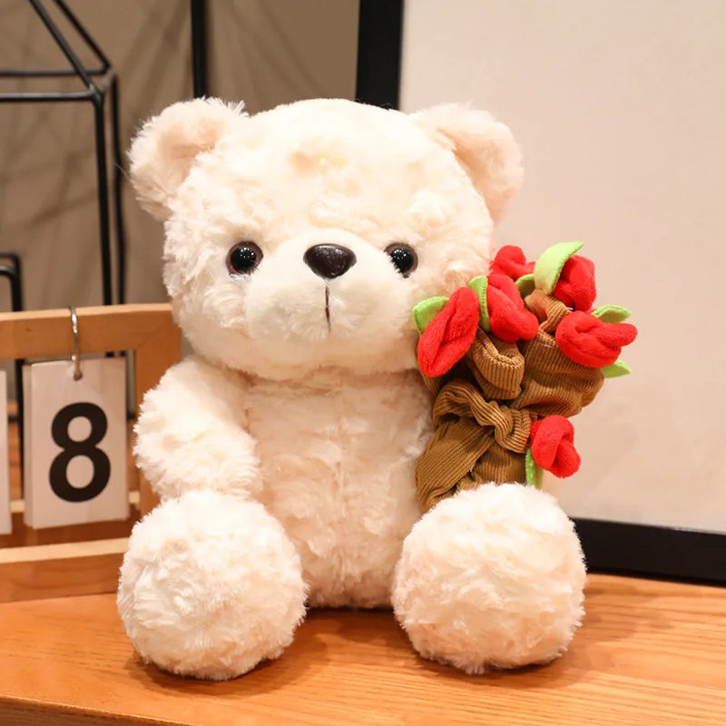Cute Rose Bear Plush Toy Stuffed Animal Doll Romantic Gift for Girlfriend Valentines Day Birthday and Anniversary Present