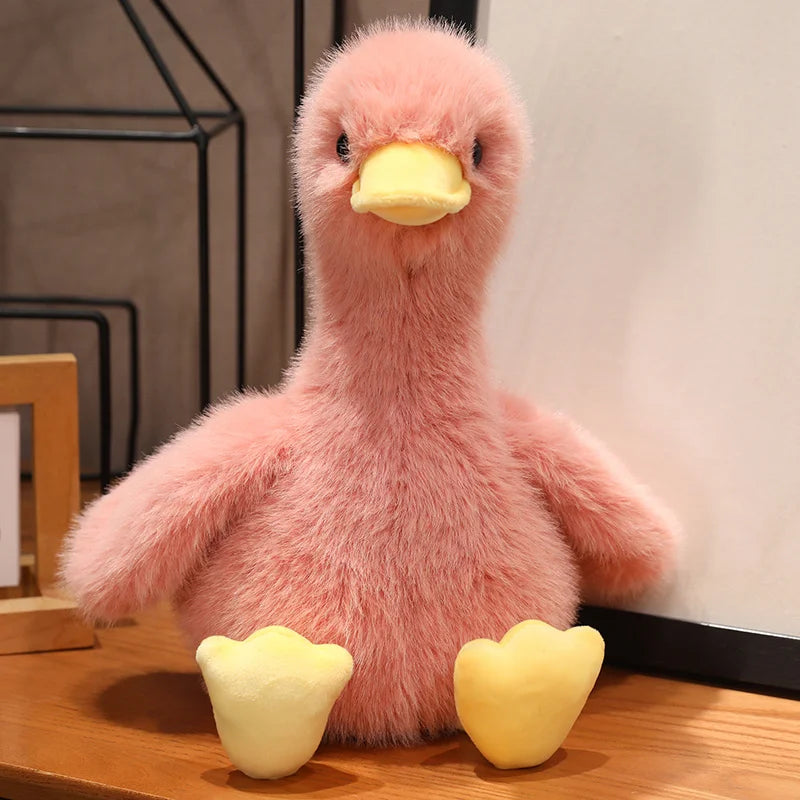 Kawaii Simulation Yellow Duck Plush Toy White Pink Black Long Hair Duck Plush Doll for Boys And Girls To Accompany Sleeping Gift