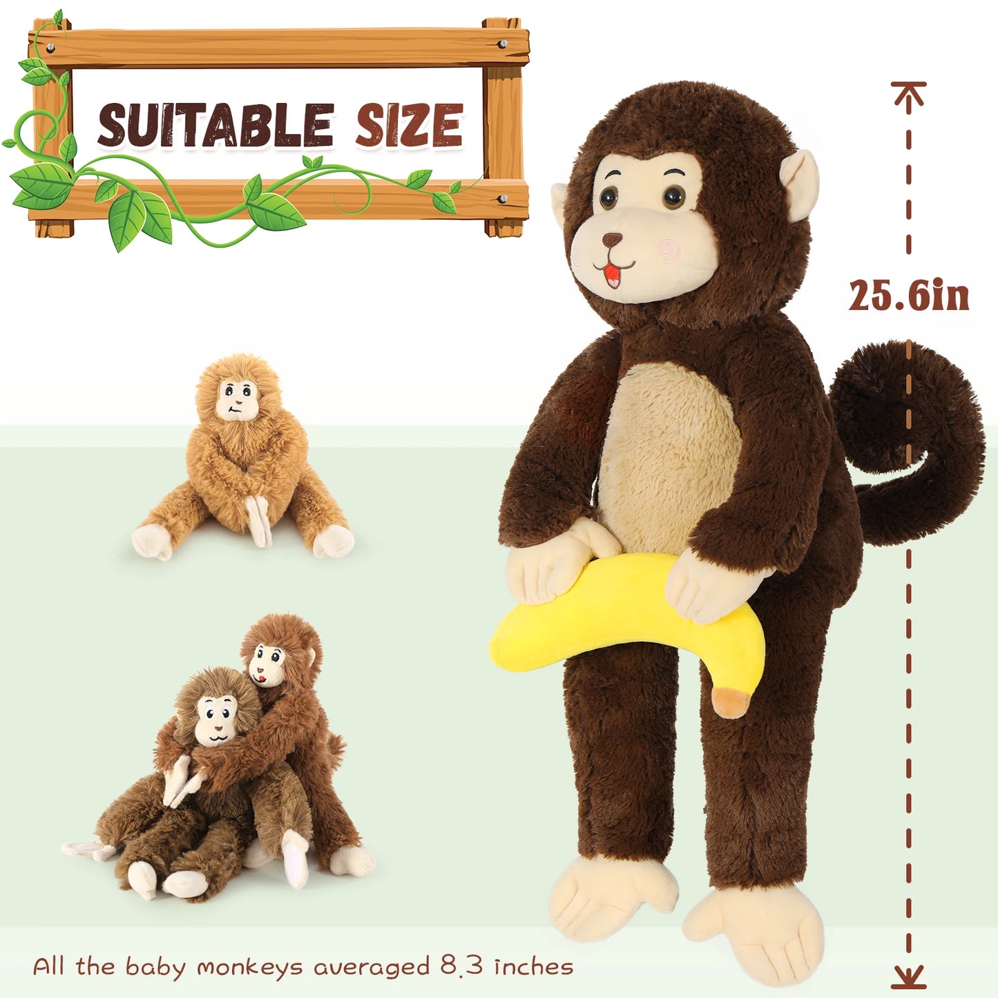 MaoGoLan Large Monkey Stuffed Animal with Banana for Kids,Huggable Mom and Baby Stuffed Monkeys for Party Favor,A Mama Ape Plush